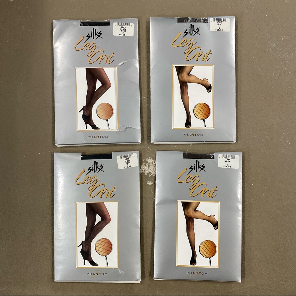 Lot of 4 Vintage Silks Leg Art Lycra Pantyhose Size A Varying Colors Style NOS